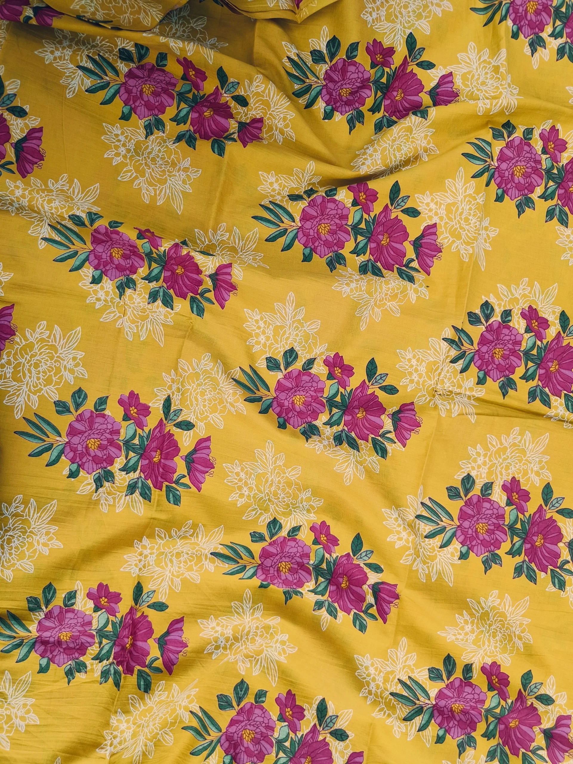 Cotton Yellow Floral Printed Unstitched Suit | Ethnic Wear - Image 2