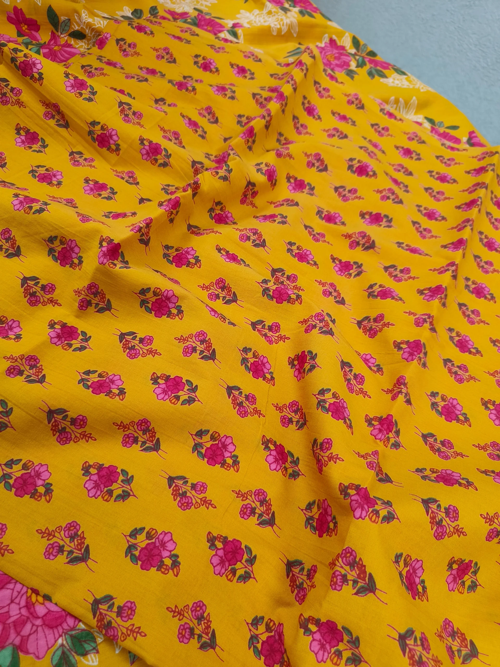 Cotton Yellow Floral Printed Unstitched Suit | Ethnic Wear - Image 4
