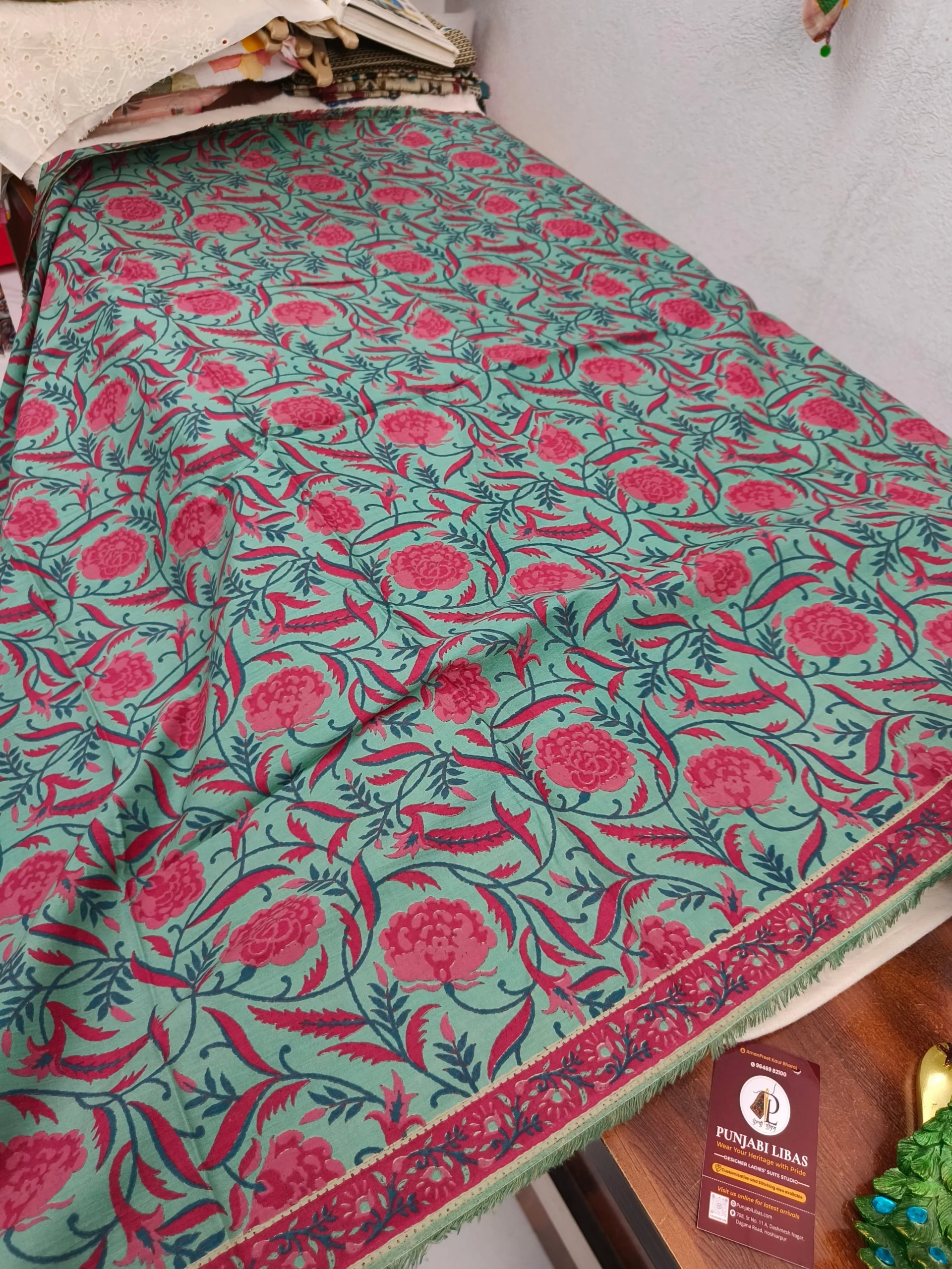 Cotton Fabric | Turquoise Red Floral Suit | Printed Pattern | Unstitched Suit - Image 3