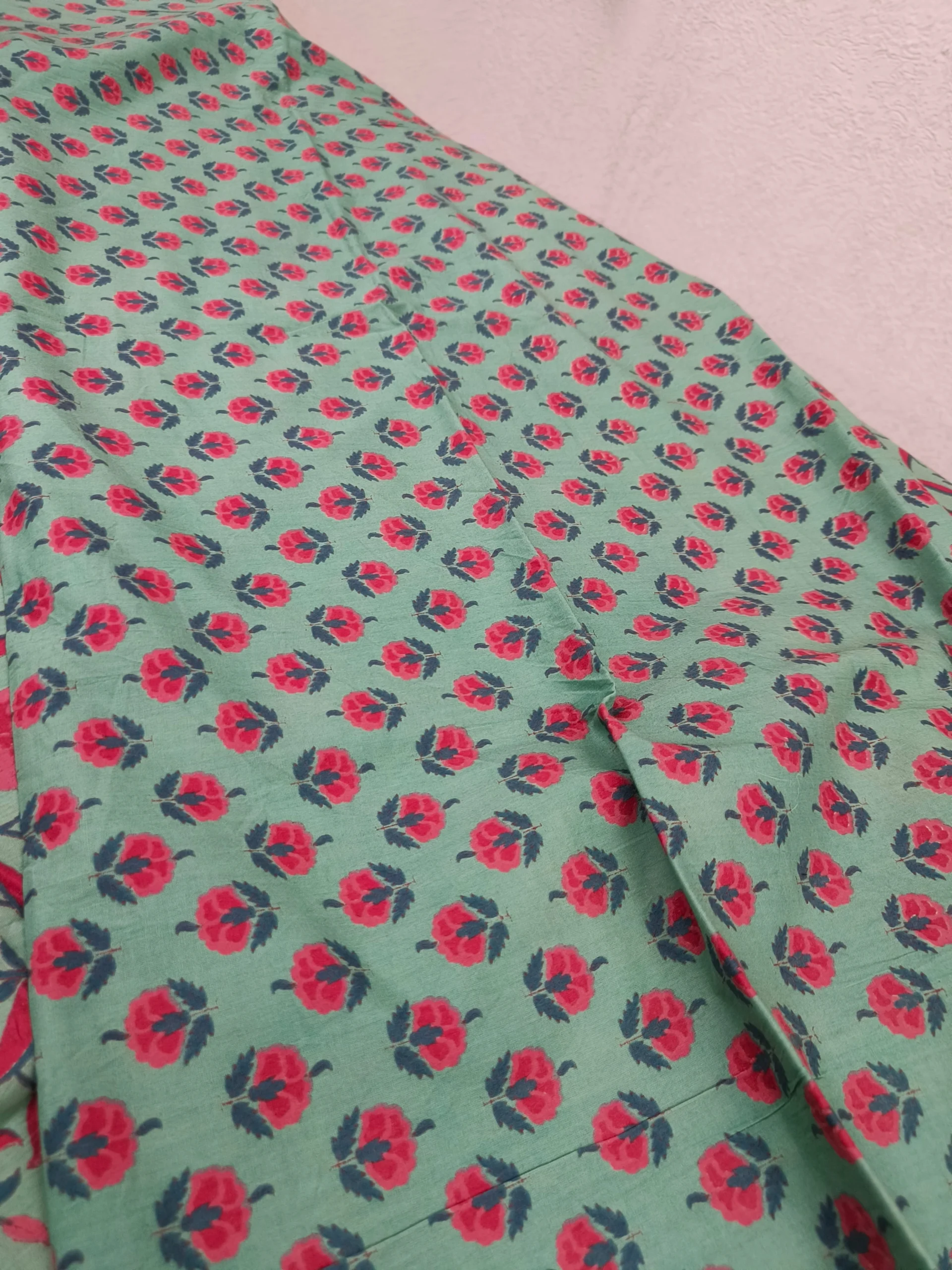 Cotton Fabric | Turquoise Red Floral Suit | Printed Pattern | Unstitched Suit - Image 7