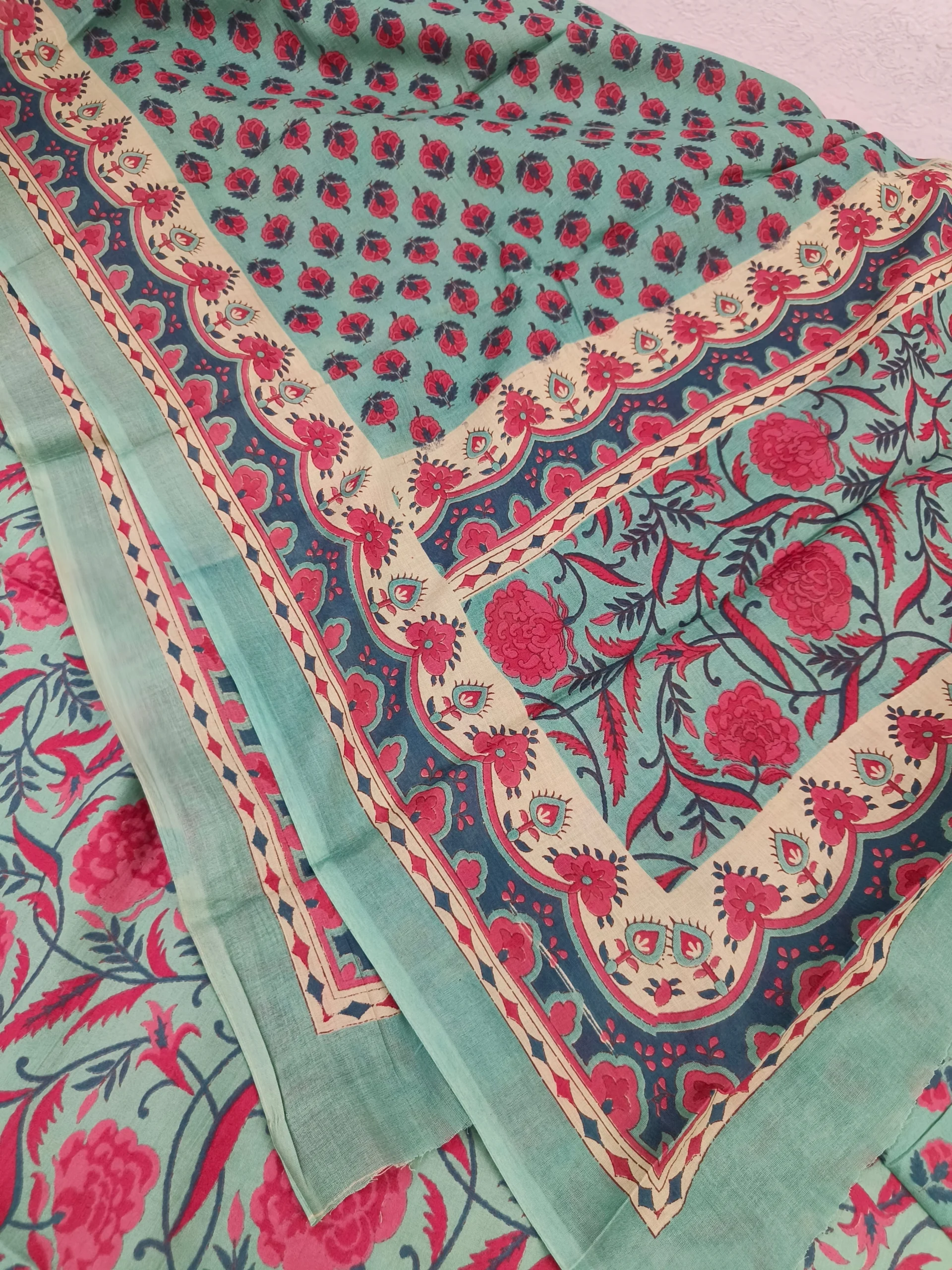Cotton Fabric | Turquoise Red Floral Suit | Printed Pattern | Unstitched Suit - Image 8