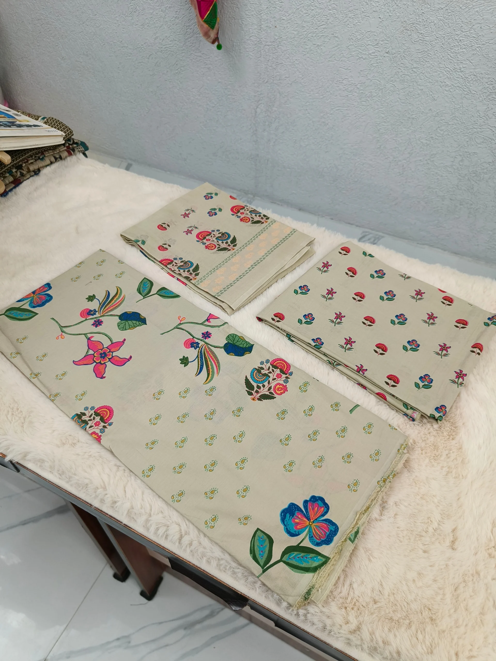 Cotton Fabric | Beige, Multicolor Floral Suit | Printed Pattern | Unstitched Suit - Image 4