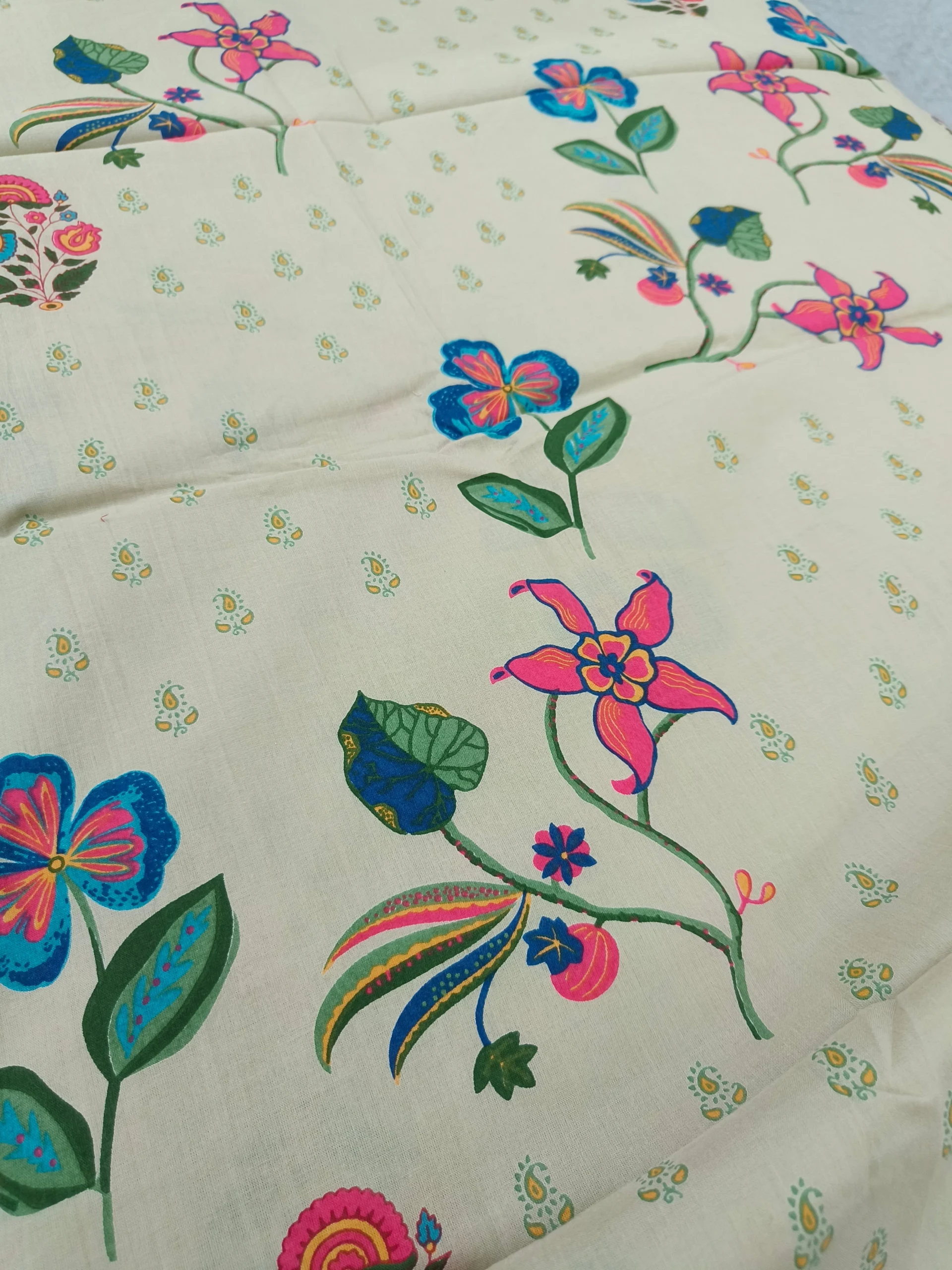 Cotton Fabric | Beige, Multicolor Floral Suit | Printed Pattern | Unstitched Suit - Image 3
