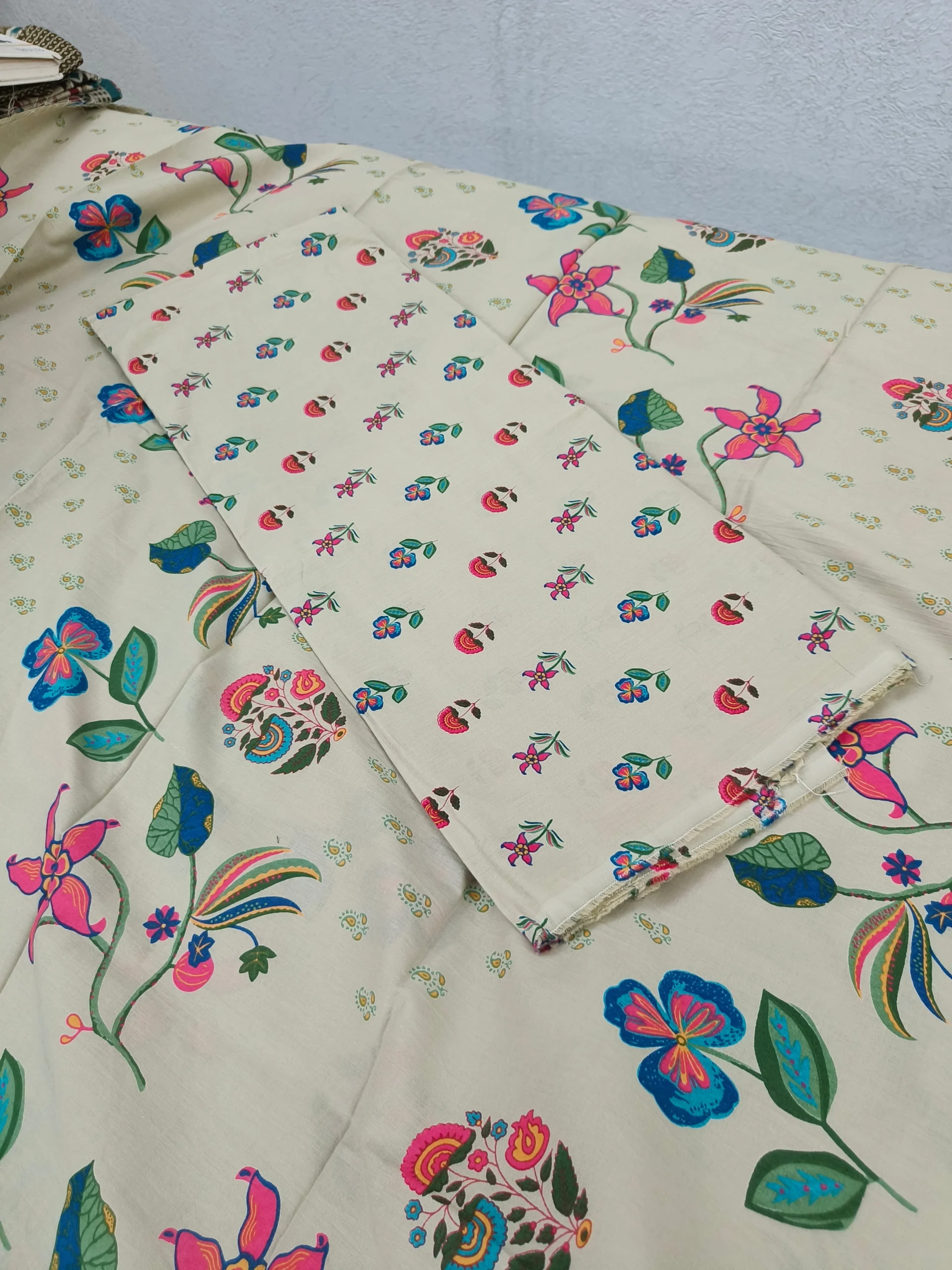 Cotton Fabric | Beige, Multicolor Floral Suit | Printed Pattern | Unstitched Suit - Image 6