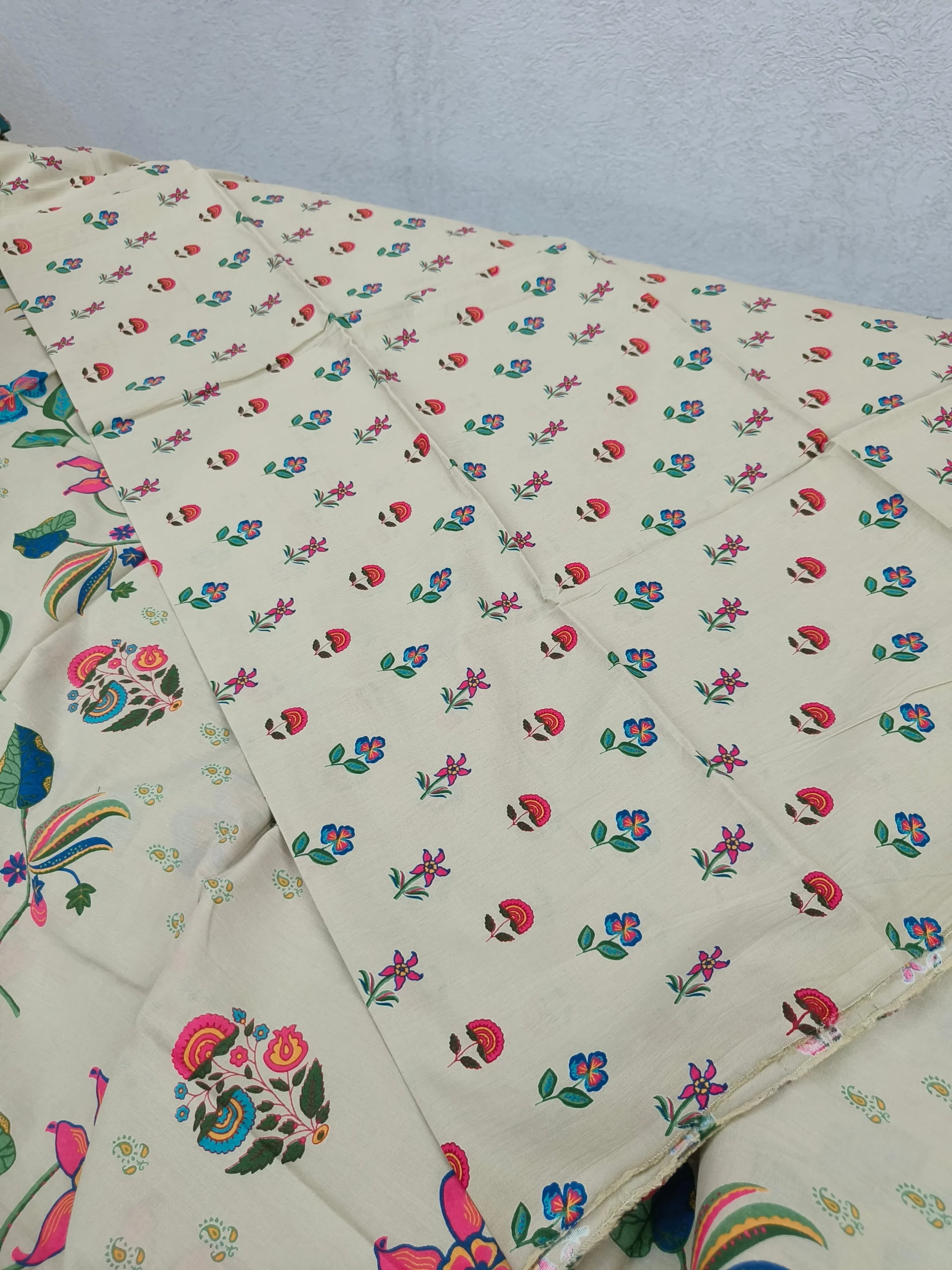 Cotton Fabric | Beige, Multicolor Floral Suit | Printed Pattern | Unstitched Suit - Image 2