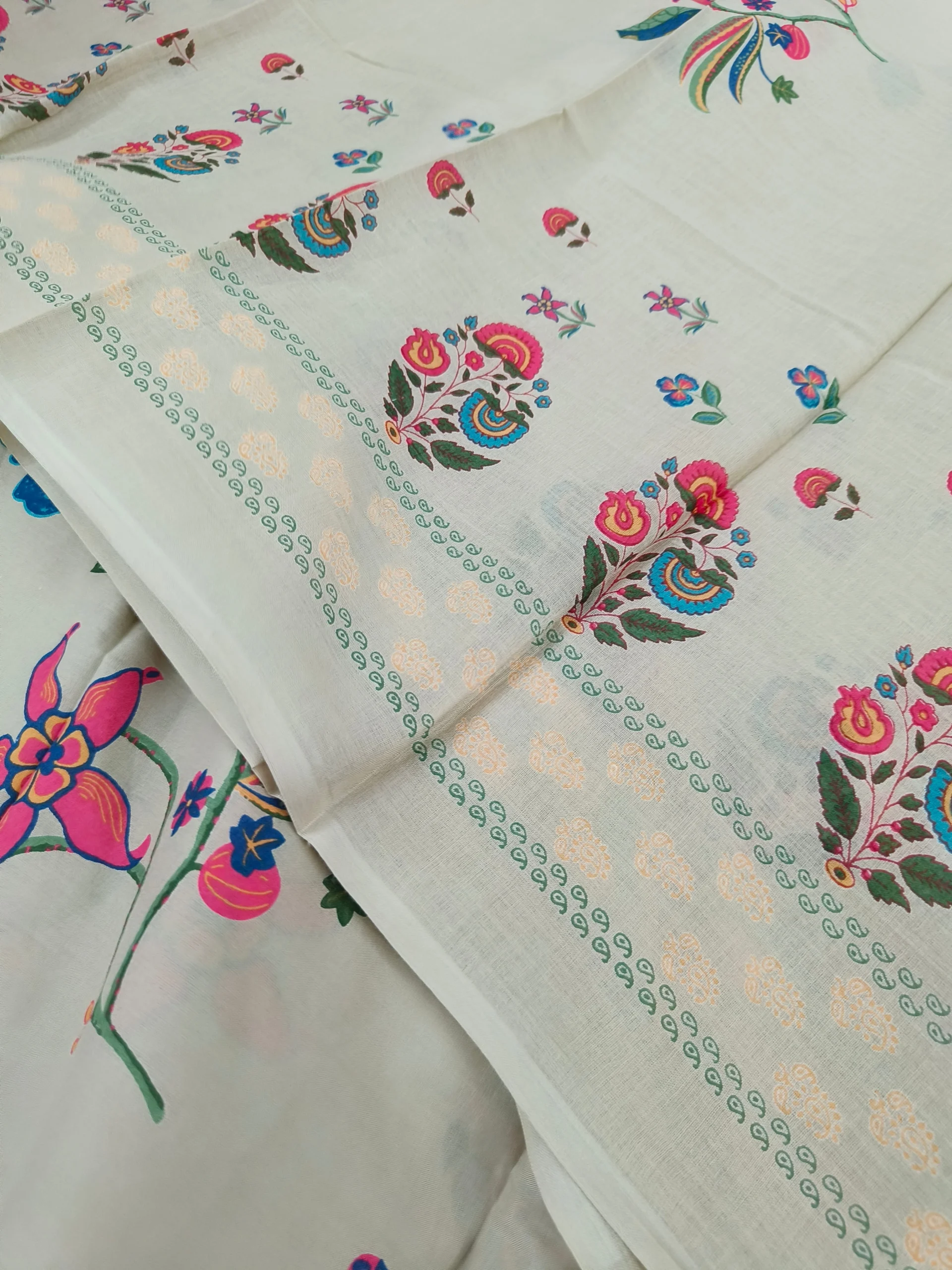 Cotton Fabric | Beige, Multicolor Floral Suit | Printed Pattern | Unstitched Suit
