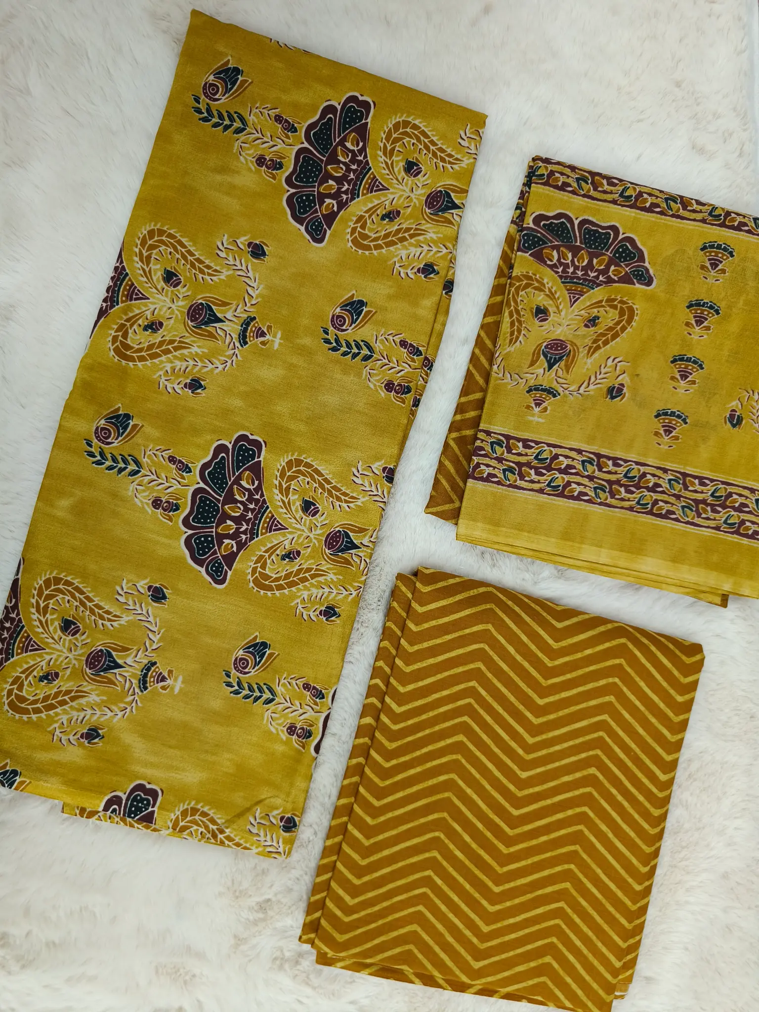 Cotton Unstitched Suit Mustard Yellow Printed Fabric