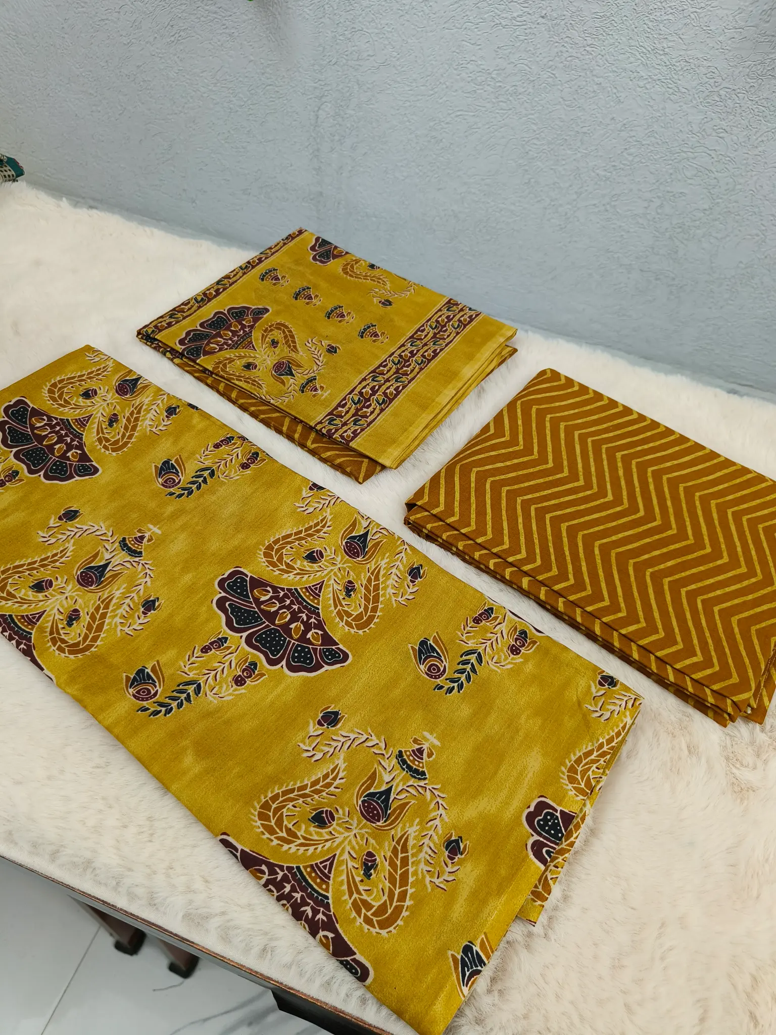 Cotton Unstitched Suit Mustard Yellow Printed Fabric