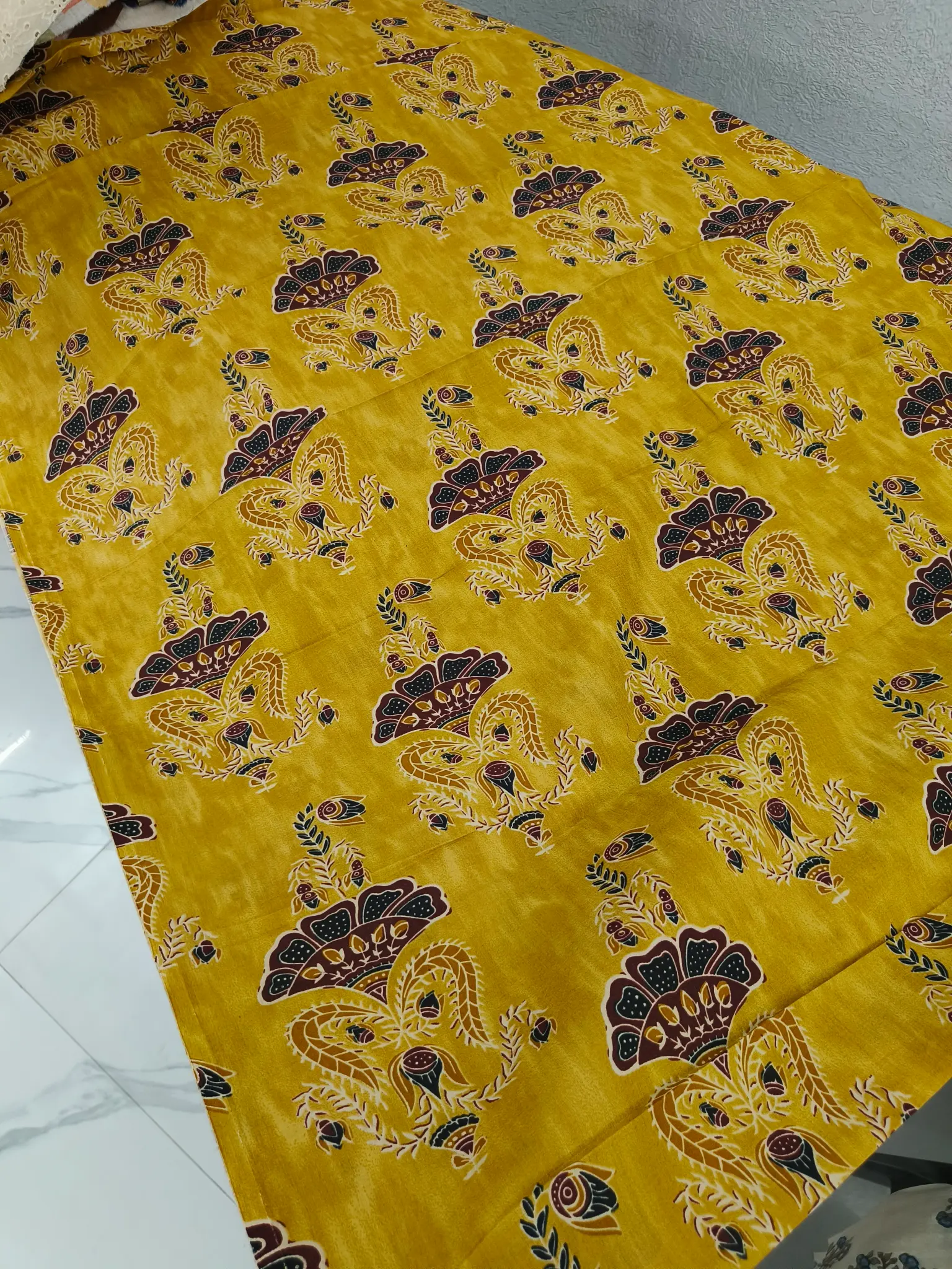 Cotton Unstitched Suit Mustard Yellow Printed Fabric