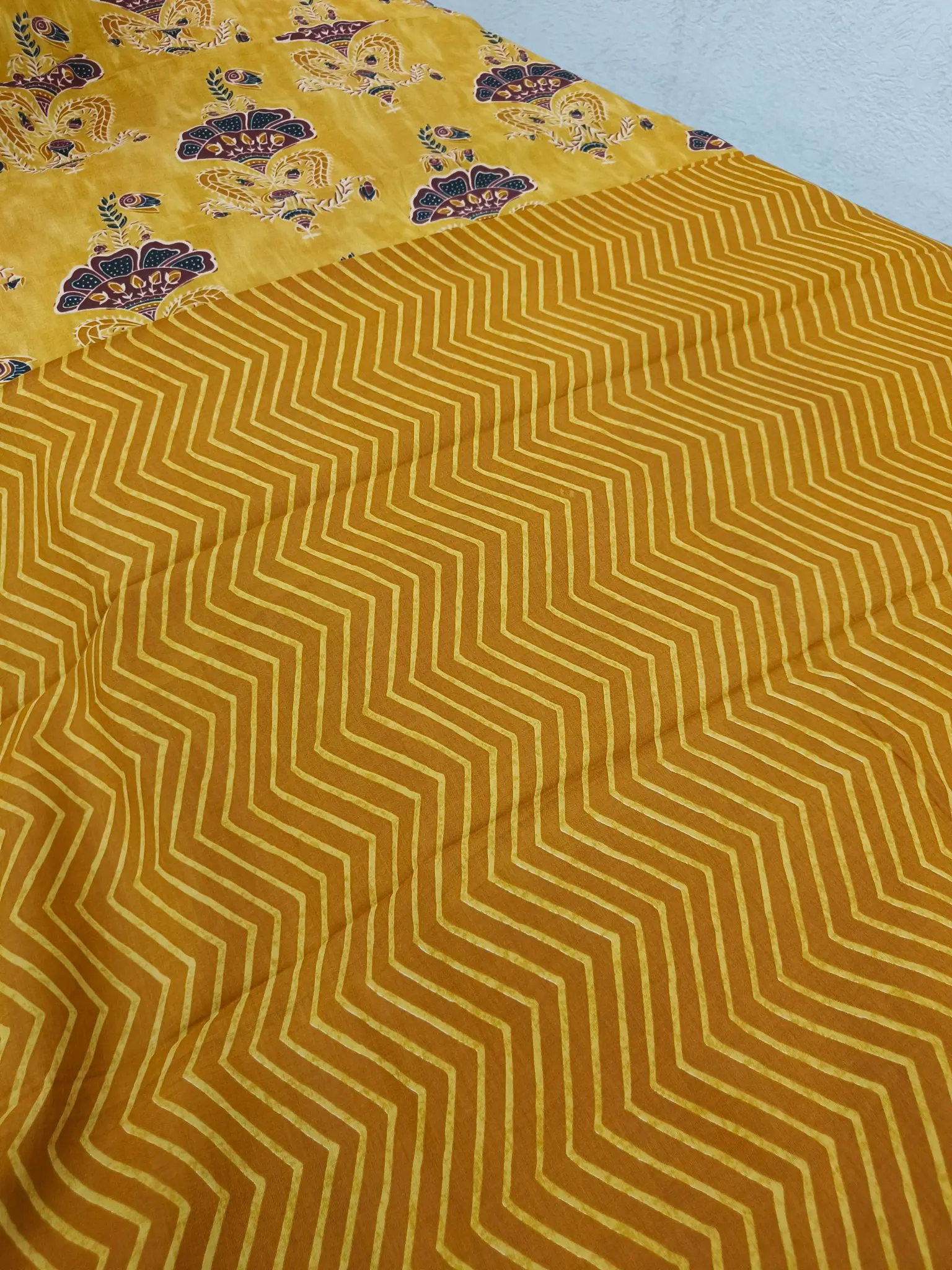 Cotton Unstitched Suit Mustard Yellow Printed Fabric