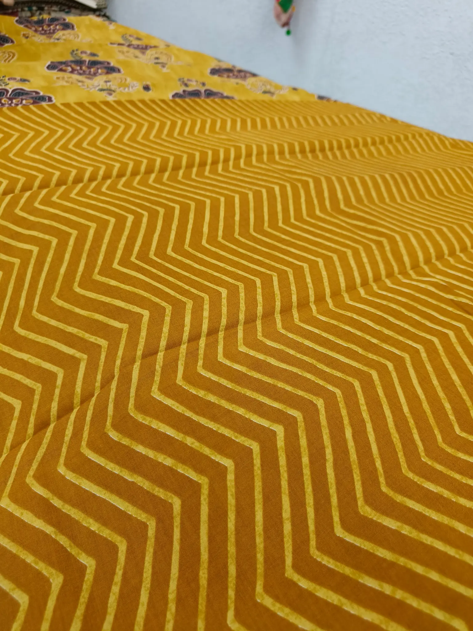 Cotton Unstitched Suit Mustard Yellow Printed Fabric