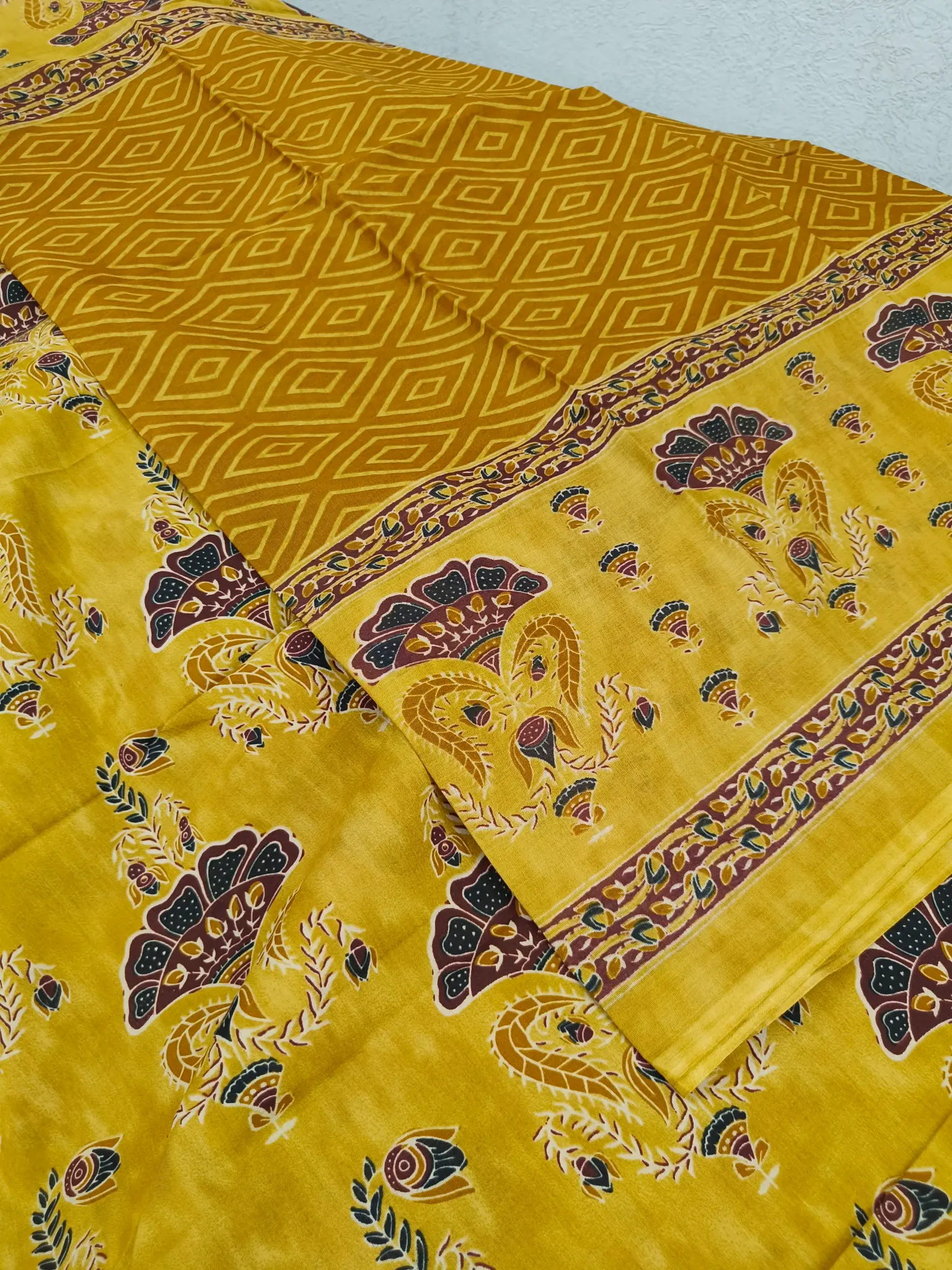 Cotton Unstitched Suit Mustard Yellow Printed Fabric