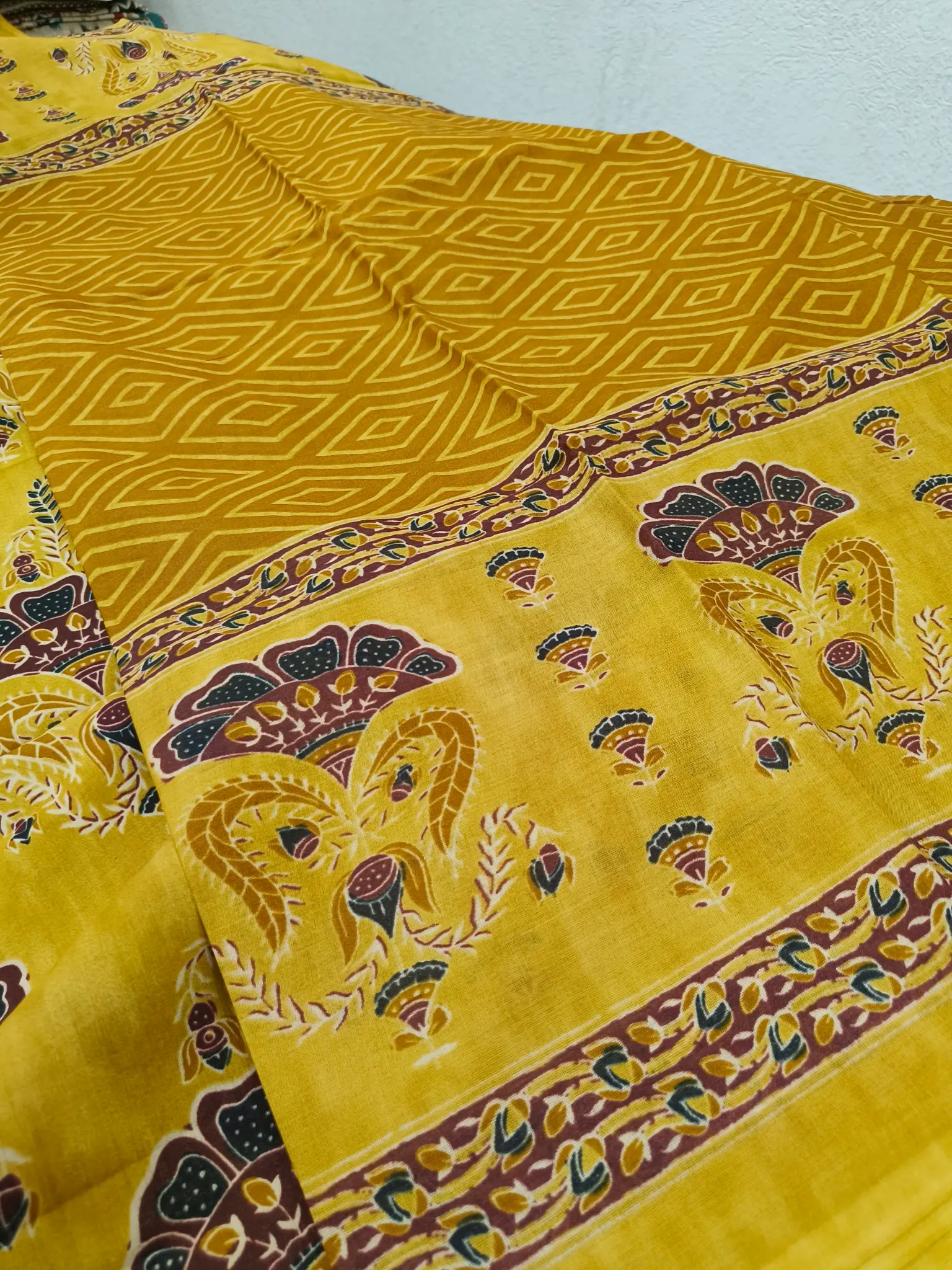 Cotton Unstitched Suit Mustard Yellow Printed Fabric