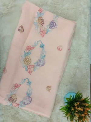 Organza Unstitched Suit Light Pink Shadow Work