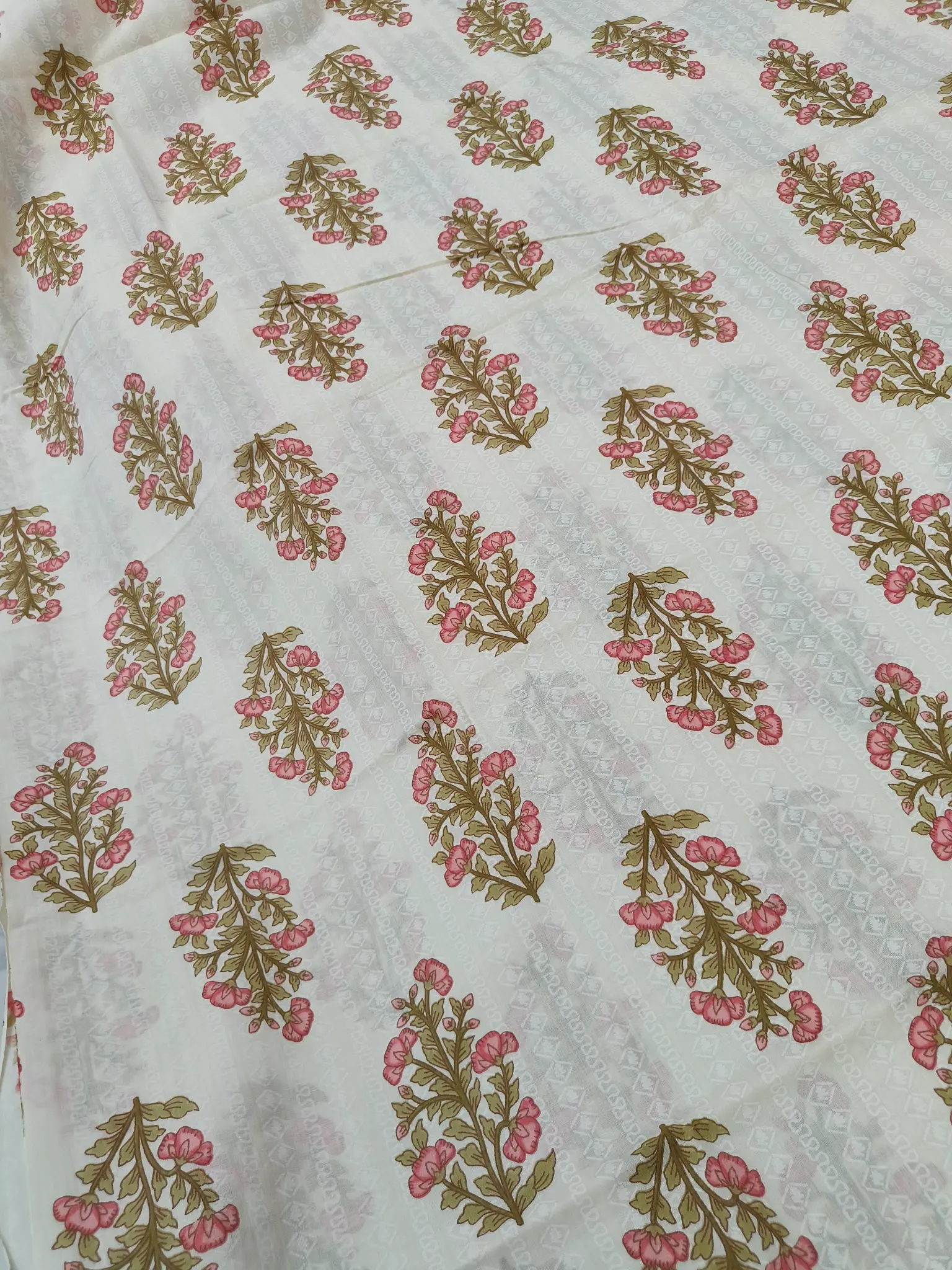 Cotton Fabric | Pink & Green Floral Suit | Printed Pattern | Unstitched Suit
