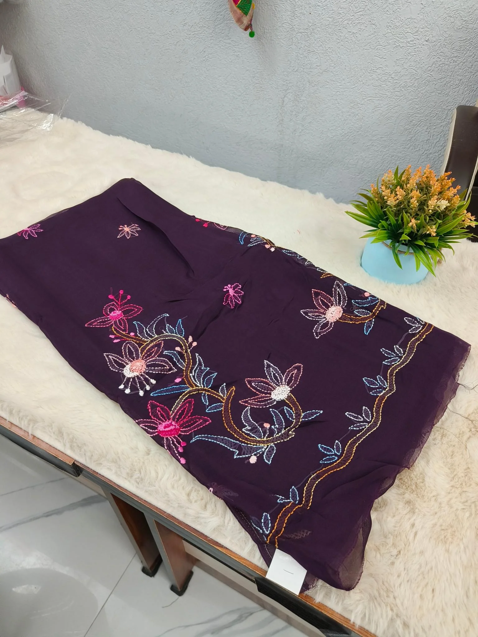 Organza Fabric | Dark Purple | Shadow Work Pattern | Unstitched Suit