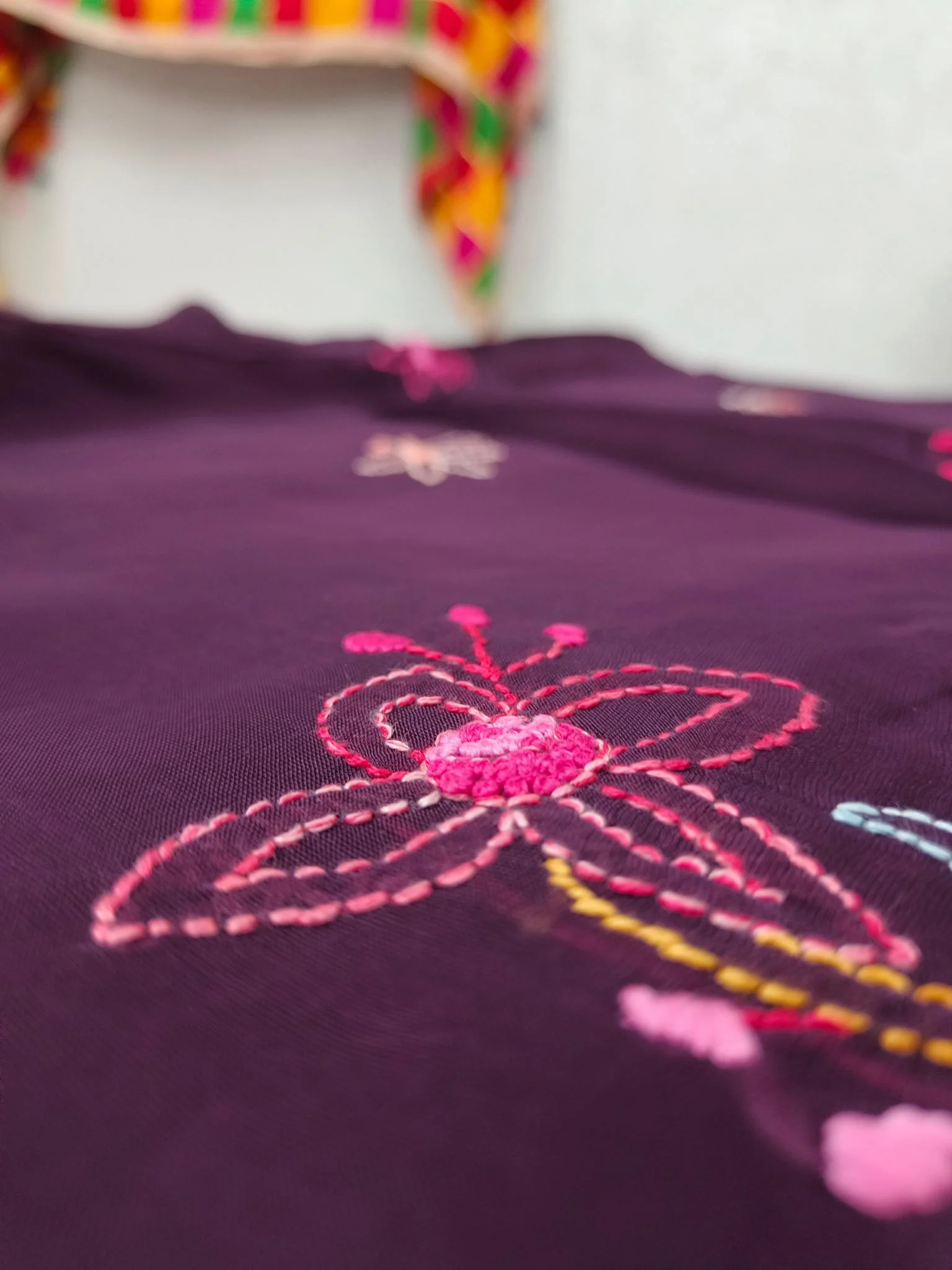 Organza Fabric | Dark Purple | Shadow Work Pattern | Unstitched Suit