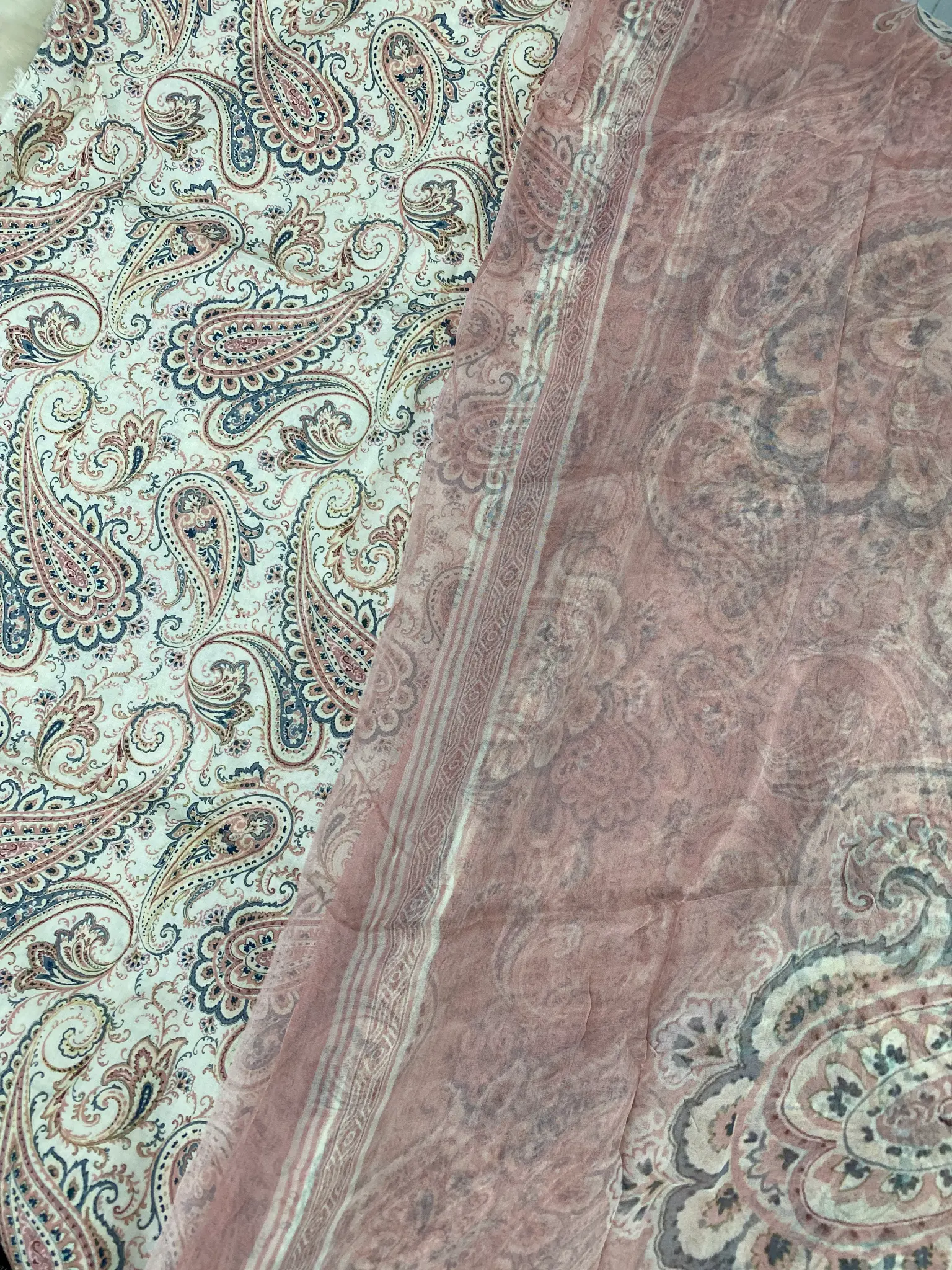 Butter Cotton Unstitched Suit Pink Grey Paisley