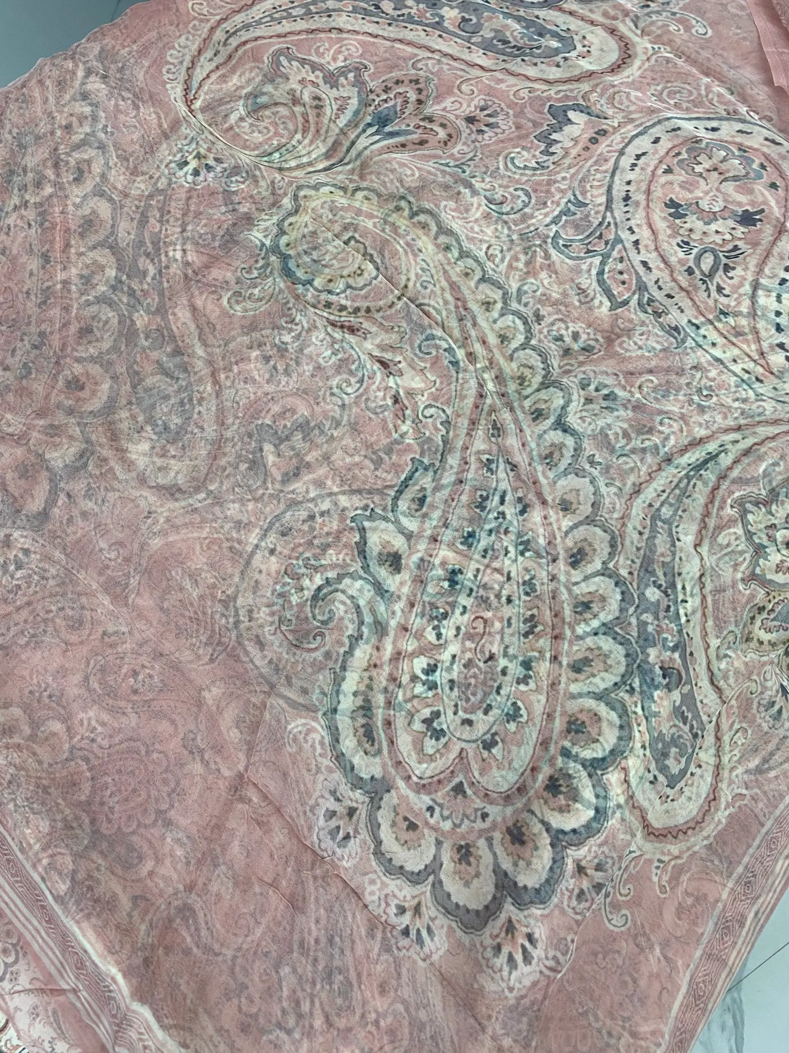 Butter Cotton Unstitched Suit Pink Grey Paisley