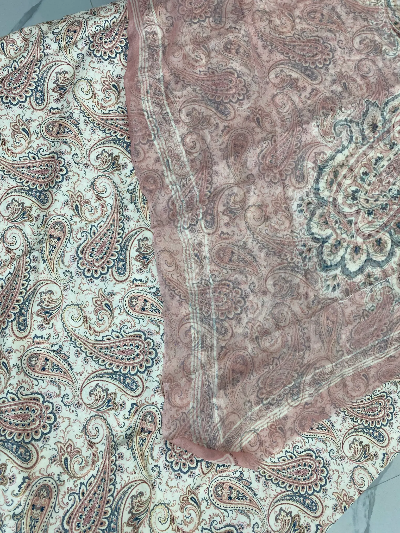 Butter Cotton Unstitched Suit Pink Grey Paisley