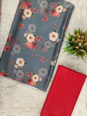 Sartin Silk Grey Floral Unstitched Suit