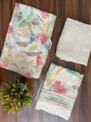 Mul Lining Fabric | Multicolor Floral Suit | Printed Pattern | Unstitched Suit
