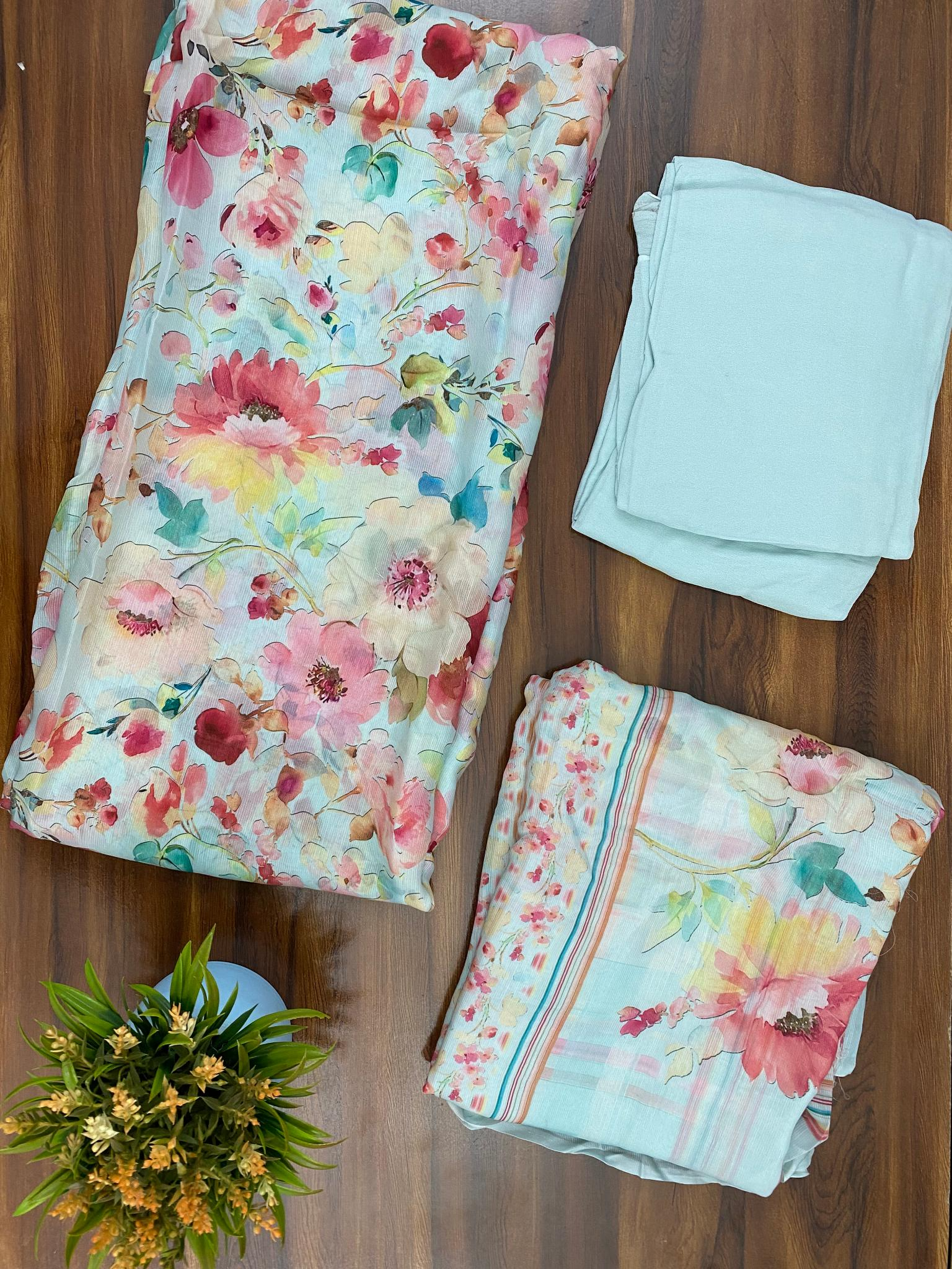 Mal lining unstitched suit floral print
