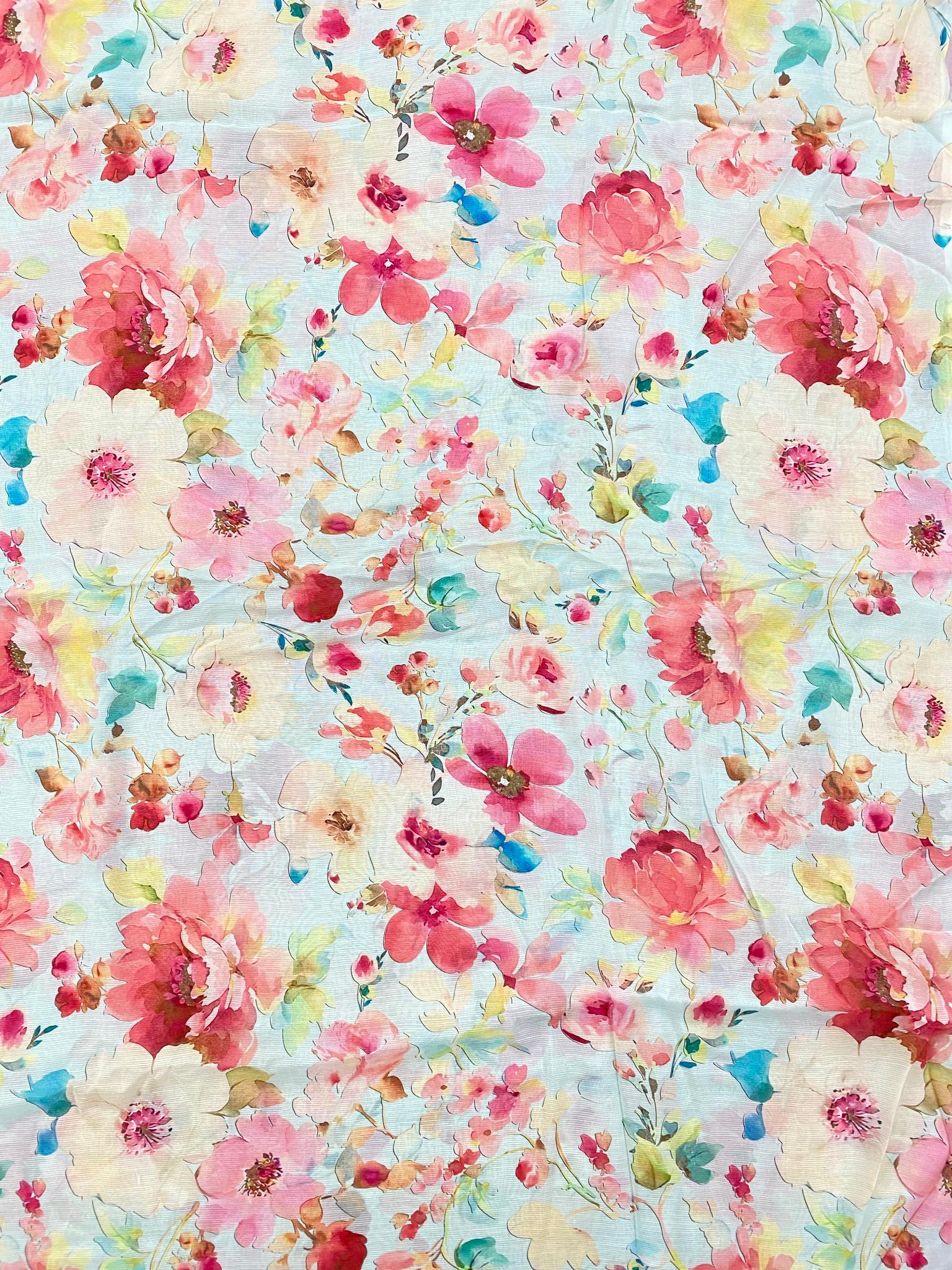 Mal Lining Fabric | Light Blue & Multicolor Floral | Printed Pattern | Unstitched Suit - Image 2