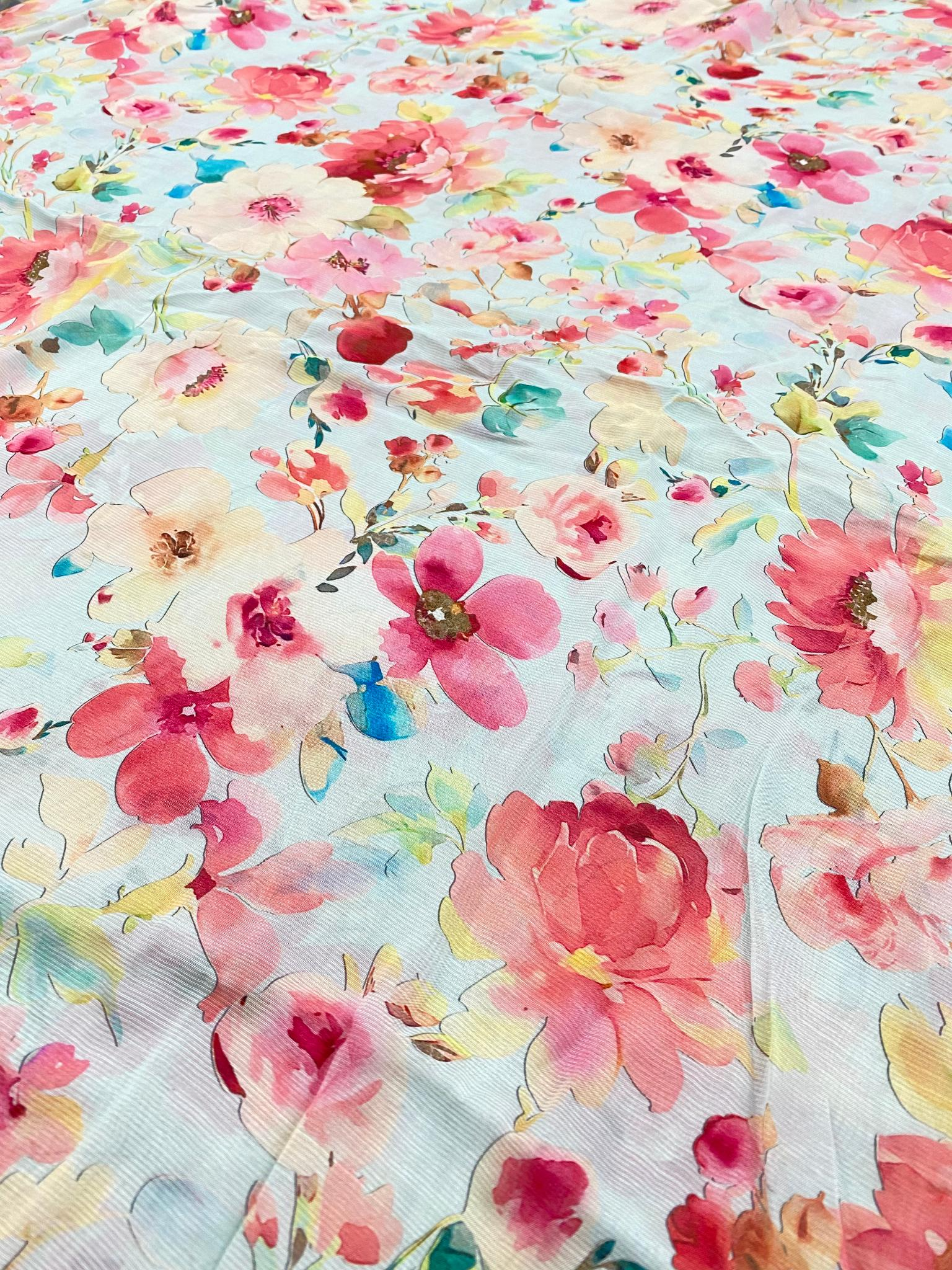 Mal Lining Fabric | Light Blue & Multicolor Floral | Printed Pattern | Unstitched Suit - Image 5