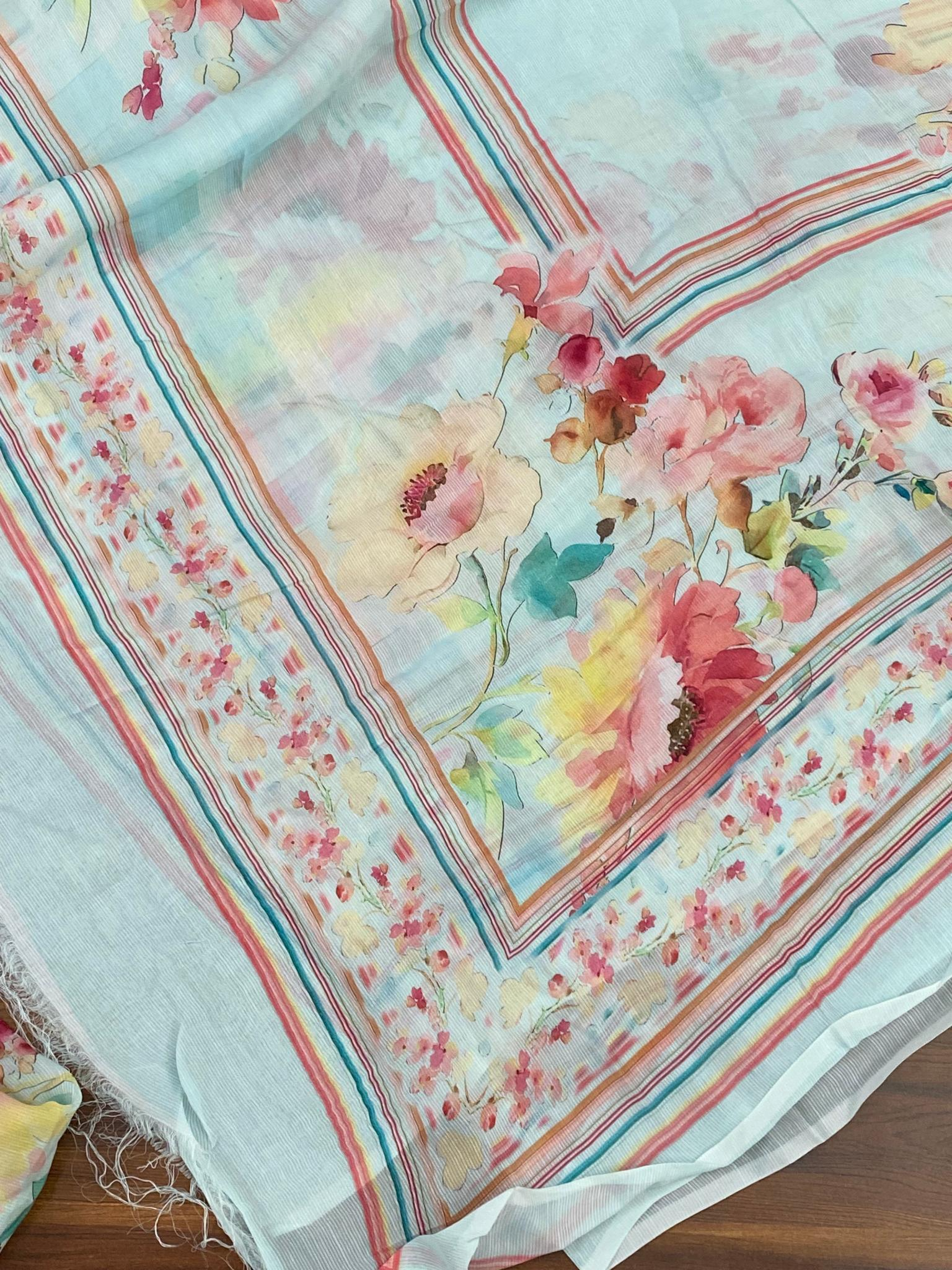 Mal Lining Fabric | Light Blue & Multicolor Floral | Printed Pattern | Unstitched Suit - Image 4