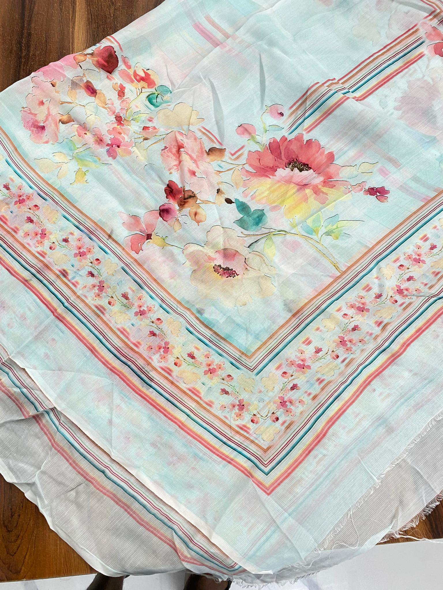 Mal Lining Fabric | Light Blue & Multicolor Floral | Printed Pattern | Unstitched Suit - Image 6
