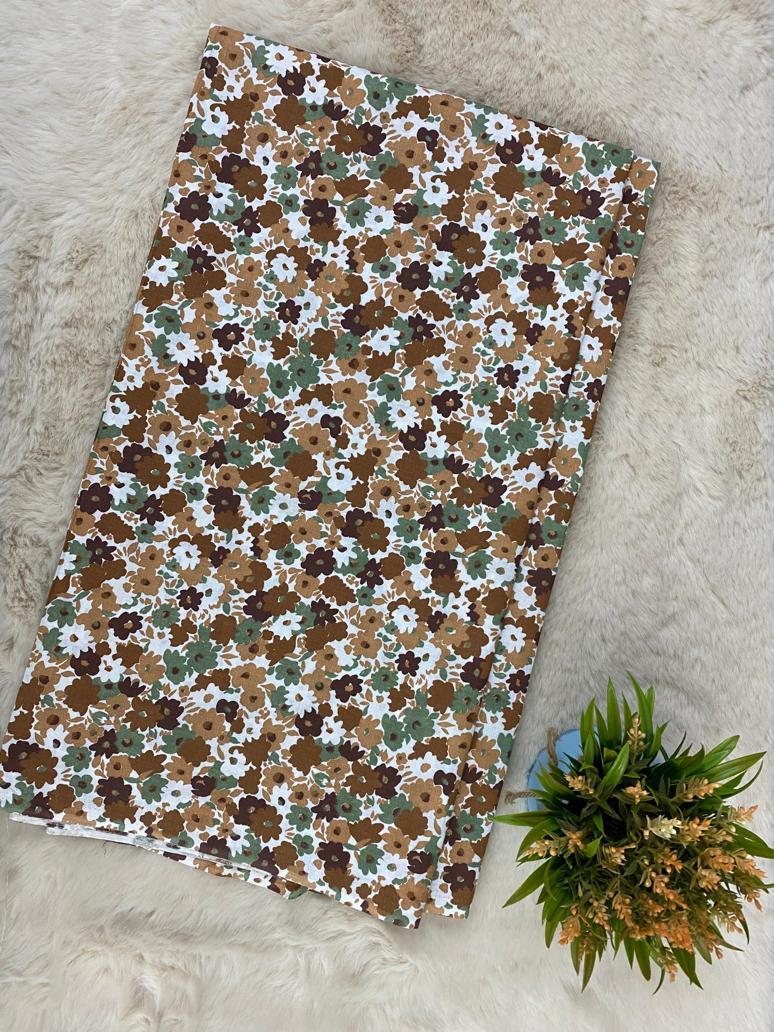 Cotton Fabric | Brown & Maroon Floral Suit | Printed Pattern | Unstitched Suit