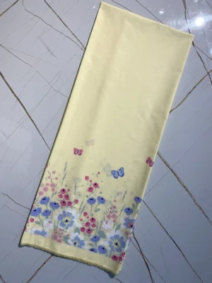 Cotton Unstitched Suit | Light Yellow Floral & Butterfly Print