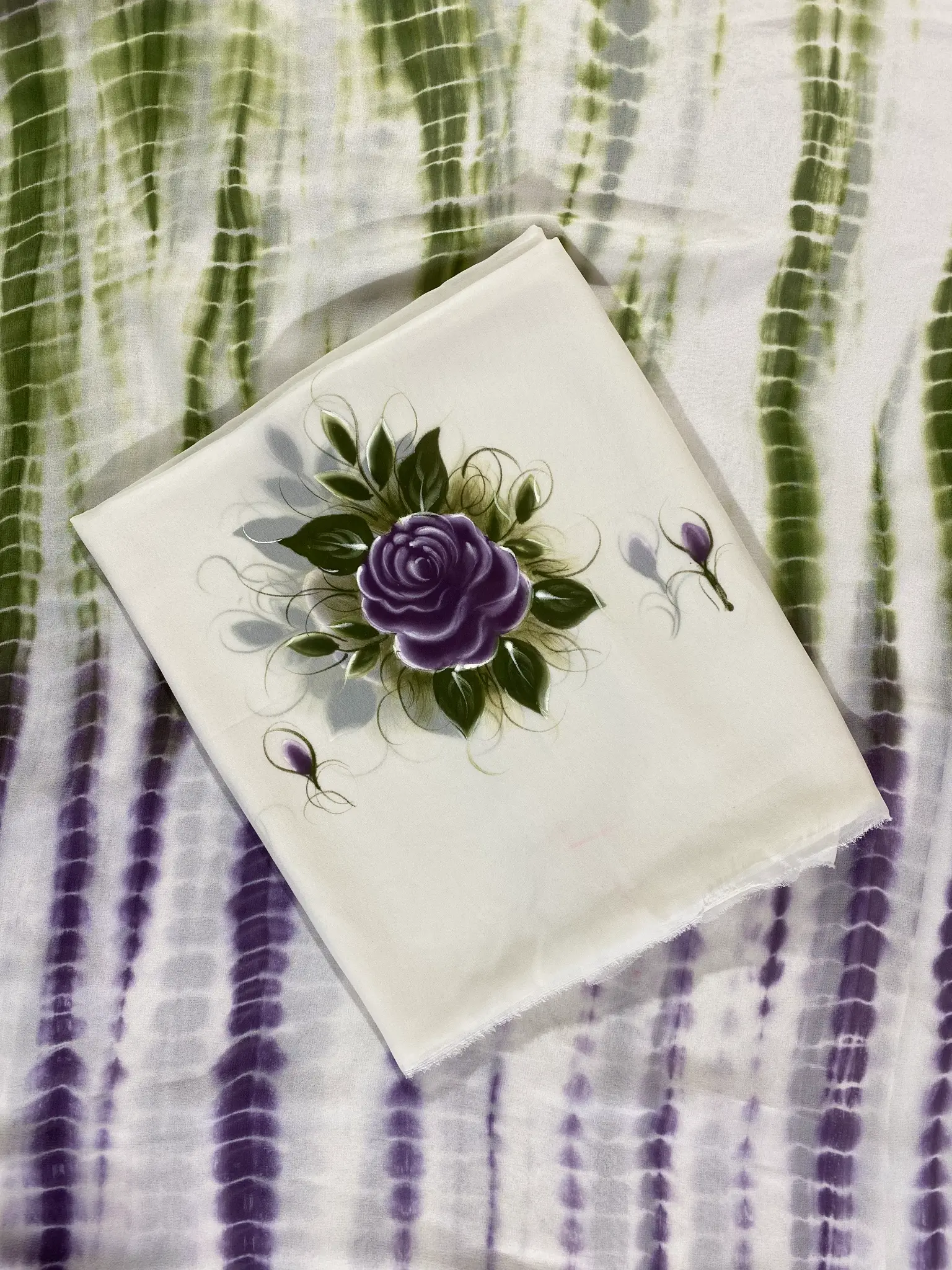 Georgette | Green & Purple | Printed Tie-Dye Floral | Unstitched Suit