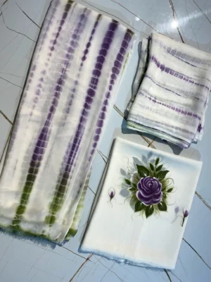 Georgette | Green & Purple | Printed Tie-Dye Floral | Unstitched Suit