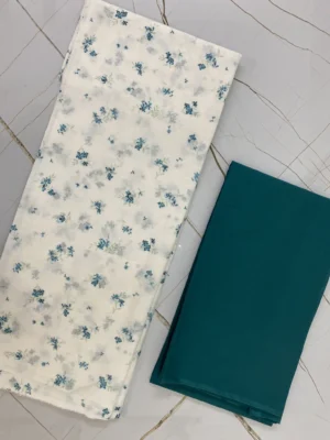 Cotton Unstitched Suit Teal White