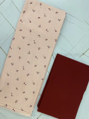 Cotton Unstitched Suit Peach Red Floral Printed