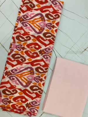 Cotton Fabric | Pink & Multicolor Suit | Printed & Plain Pattern | Unstitched Suit