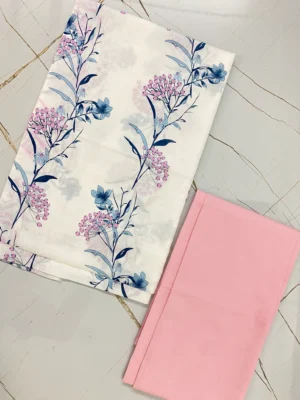 Cotton Unstitched Suit | Pink & White Floral Printed