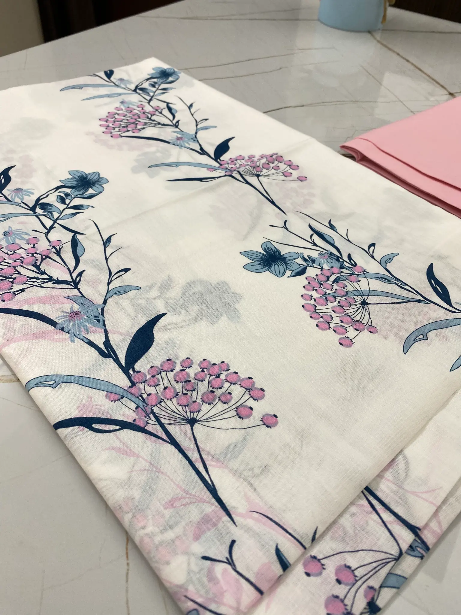 Cotton Unstitched Suit | Pink & White Floral Printed