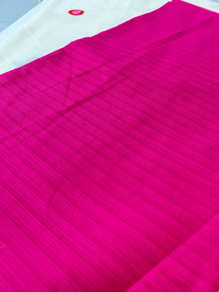 Cotton Linen Fabric | Cream & Magenta Suit | Thread Embroidered | Unstitched Suit