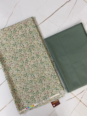 Muslin Fabric | Fluorescent Shirt | Green Bottom | Printed Floral Pattern | Unstitched Suit Material