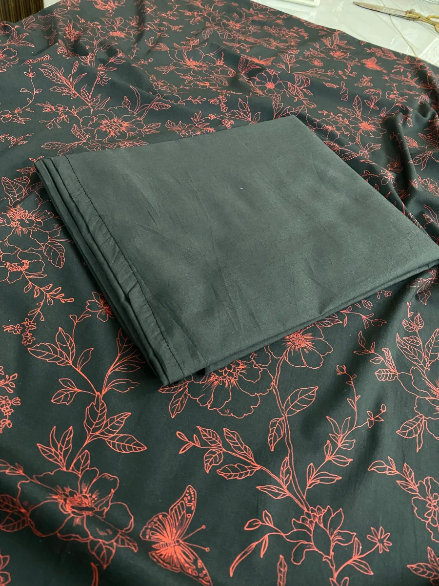Cotton | Black | Printed | Unstitched Suit