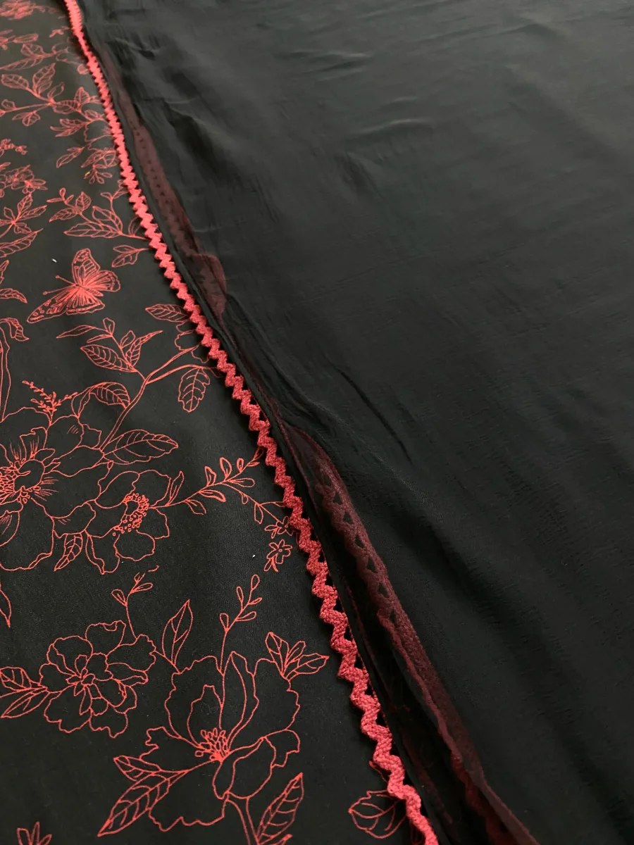 Cotton | Black | Printed | Unstitched Suit