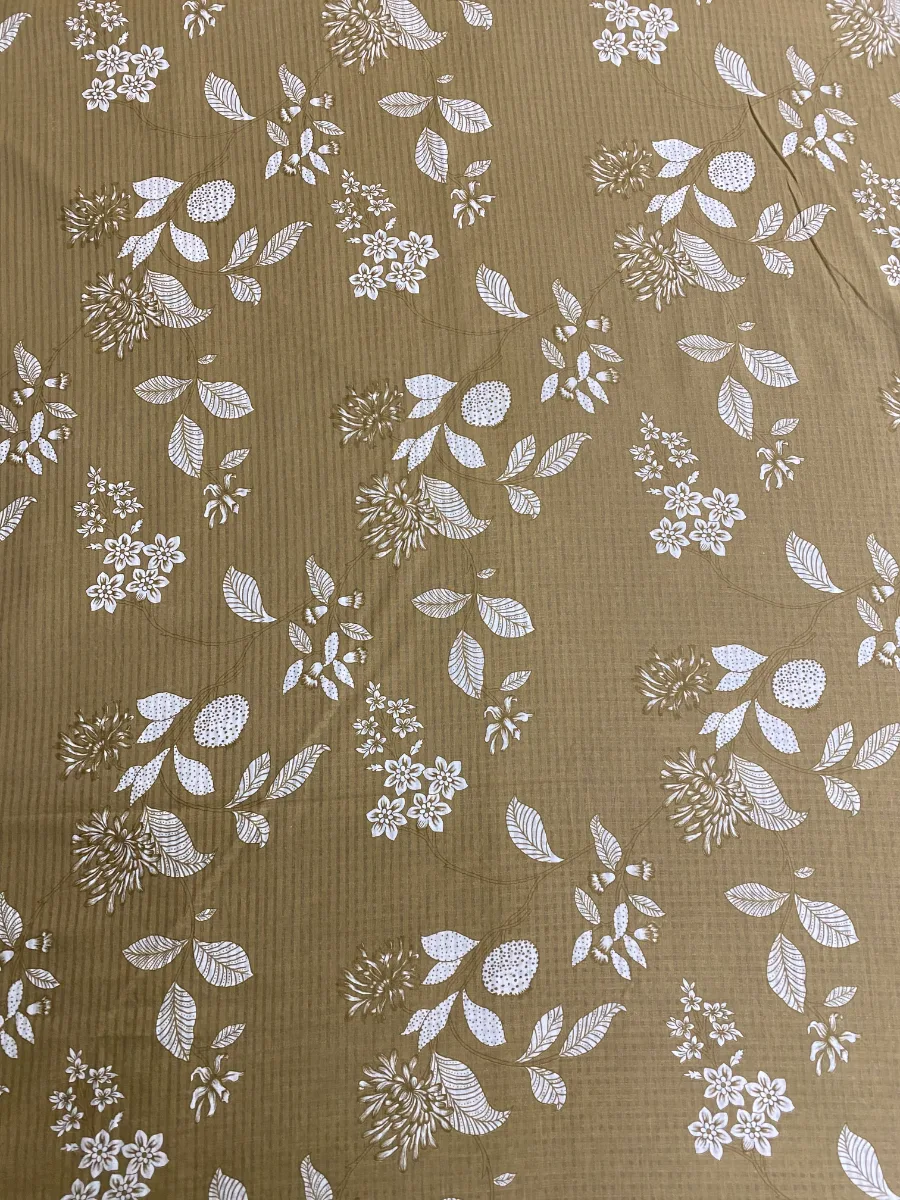 Cotton & Chinon | Golden Brown & Off White | Thread & Machine Embroidered Printed | Unstitched Suit