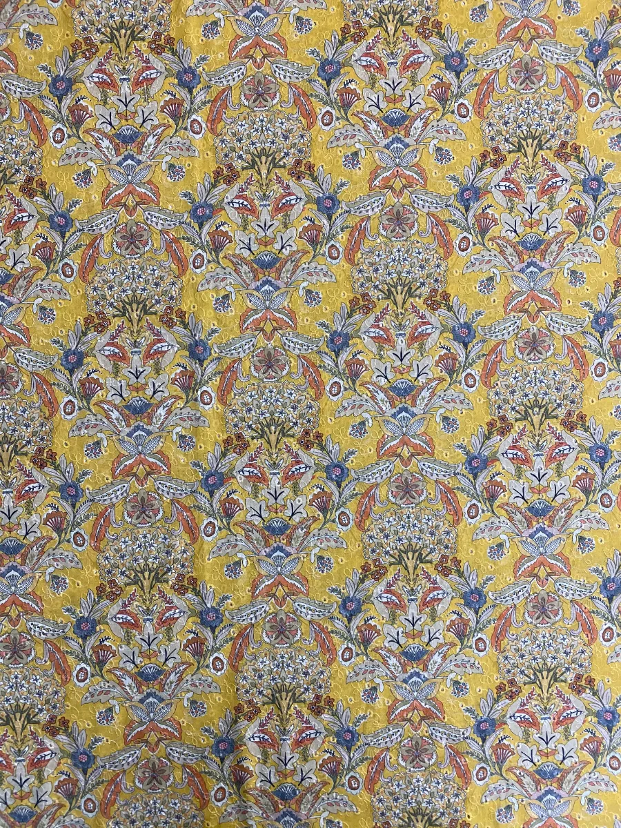Cotton & Muslin | Mustard Yellow | Lace Work & Printed | Unstitched Suit