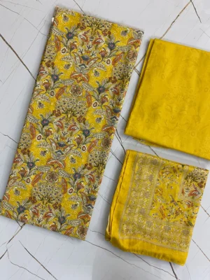 Cotton & Muslin | Mustard Yellow | Lace Work & Printed | Unstitched Suit