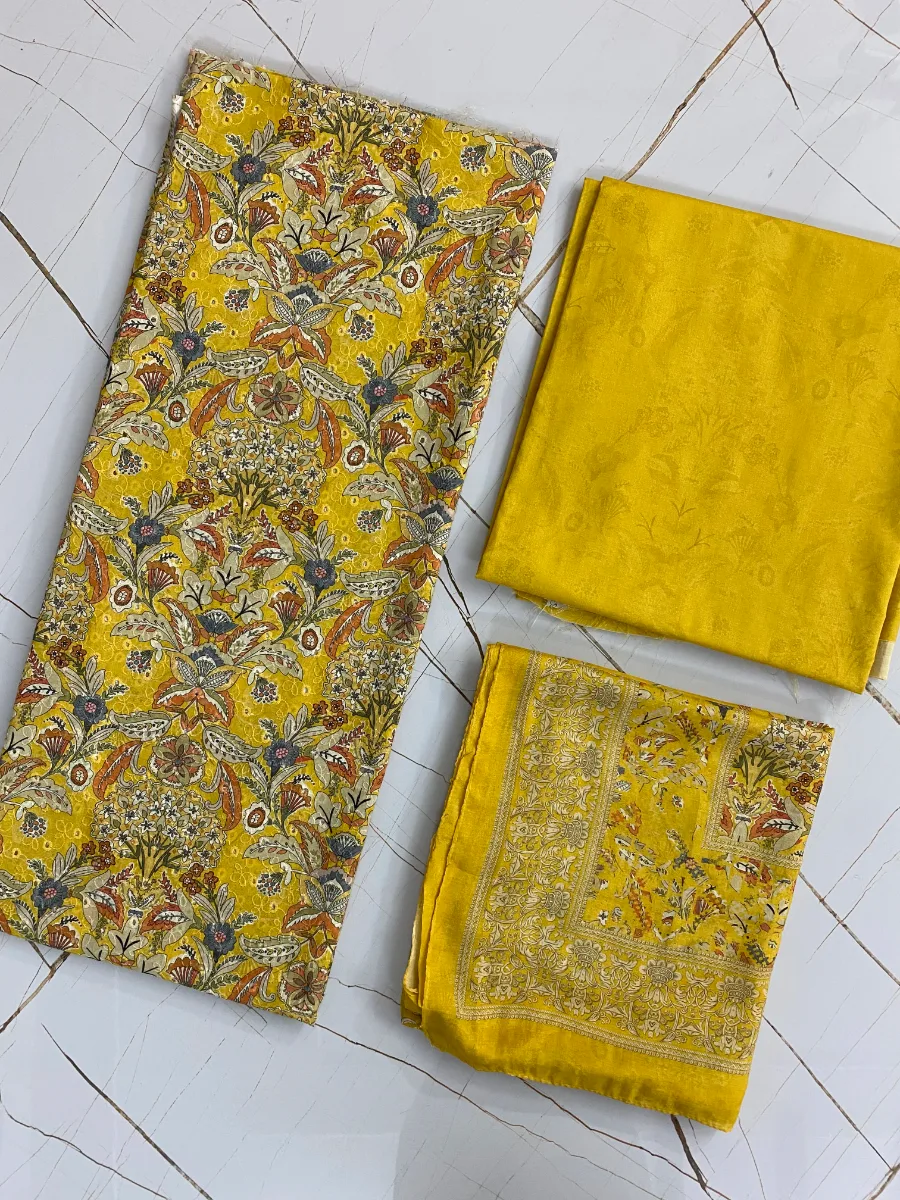 Cotton & Muslin | Mustard Yellow | Lace Work & Printed | Unstitched Suit