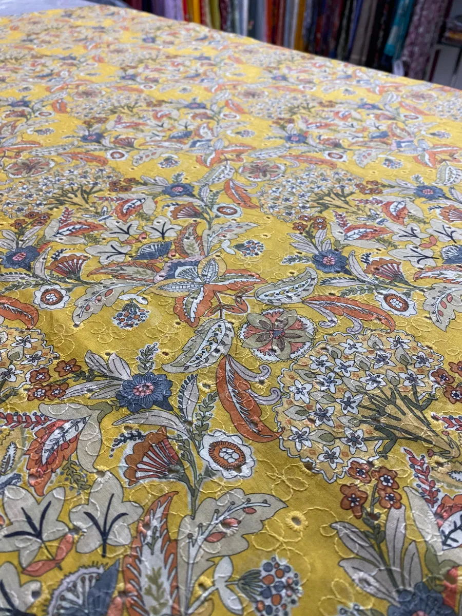 Cotton & Muslin | Mustard Yellow | Lace Work & Printed | Unstitched Suit