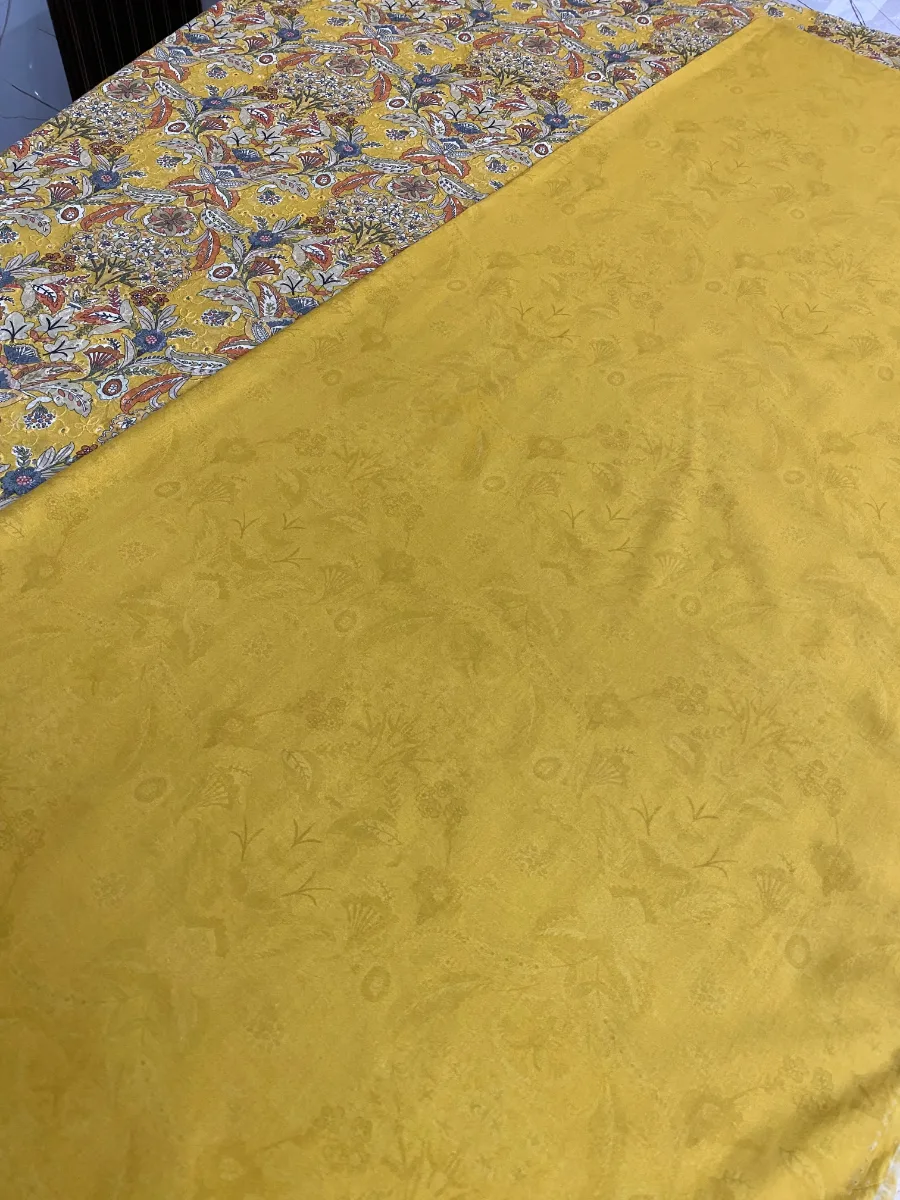 Cotton & Muslin | Mustard Yellow | Lace Work & Printed | Unstitched Suit